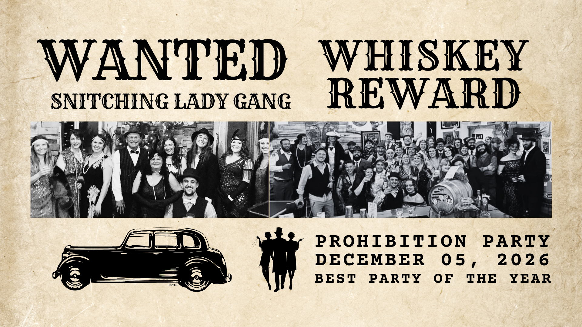 Prohibition Party December 5, 2026 — the best party of the year at Snitching Lady Distillery