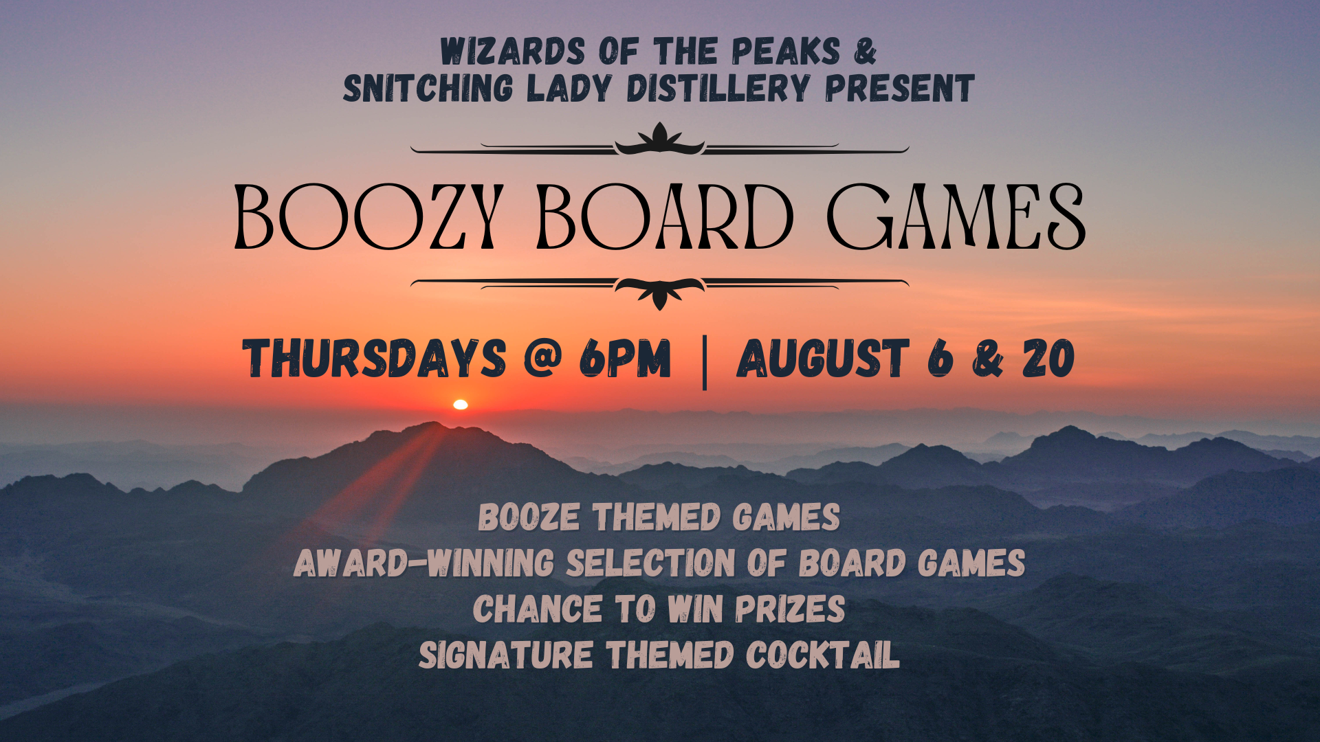 Boozy Board Games with Wizards of the Peaks — Thursdays at 6pm, August 6 & 20