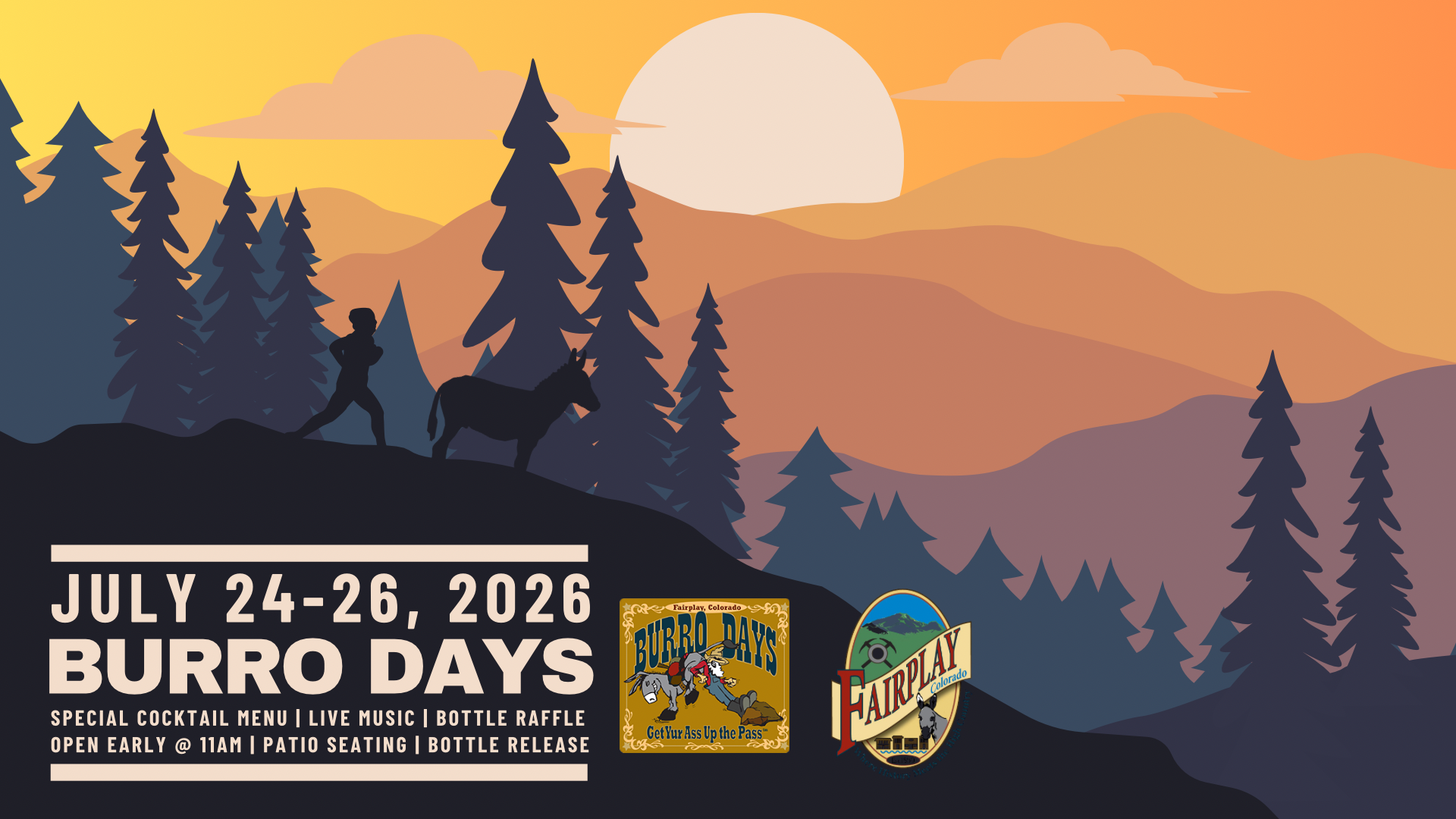 Burro Days July 24–26, 2026 — special cocktail menu, live music, bottle raffle, bottle release